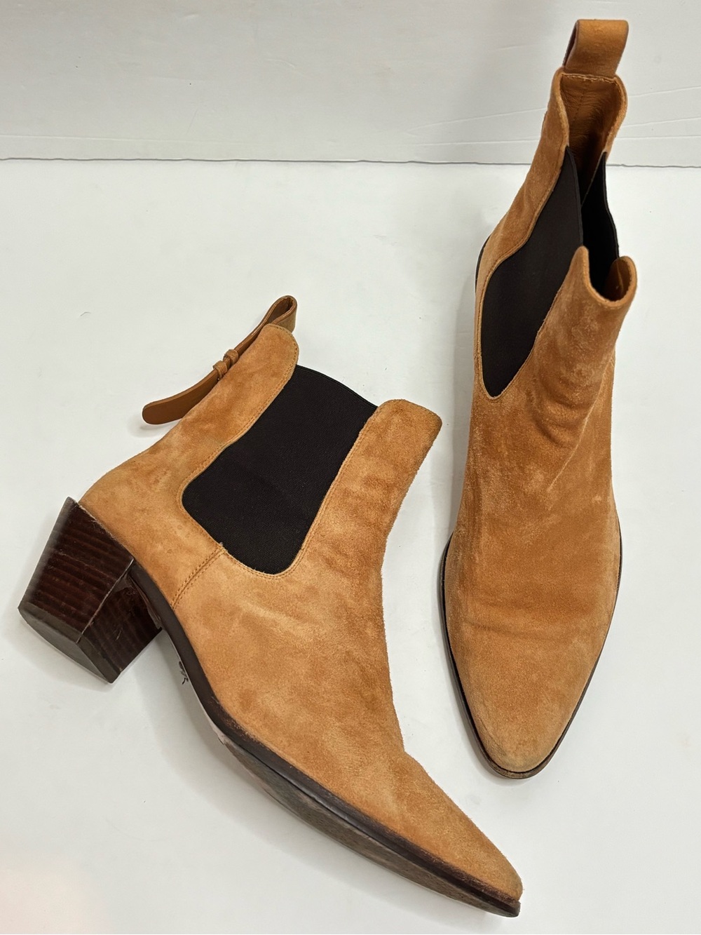 FRAME Le Lexington Bootie Whiskey Tan Brown Suede Heeled 38.5/8.5